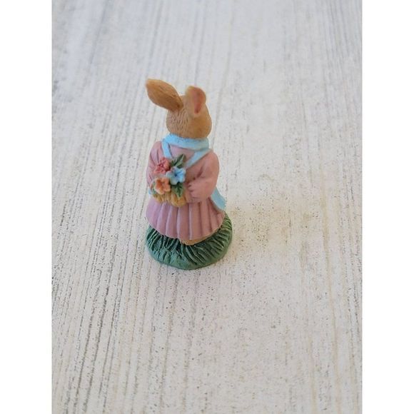 Mini rabbit girl Brown Bunny Easter Flower Village accessory spring figure - Picture 4 of 5